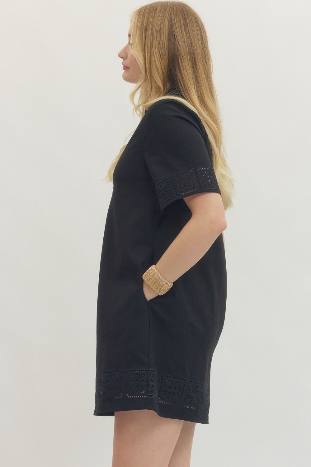Eyelet Trim Dress - Black
