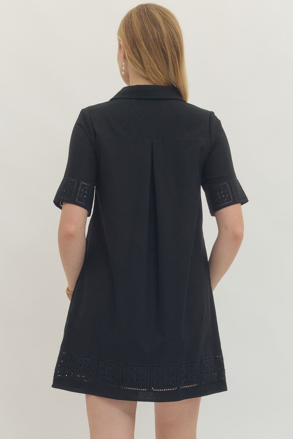 Eyelet Trim Dress - Black