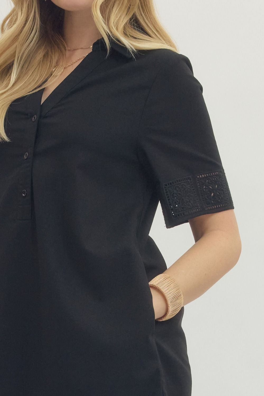 Eyelet Trim Dress - Black