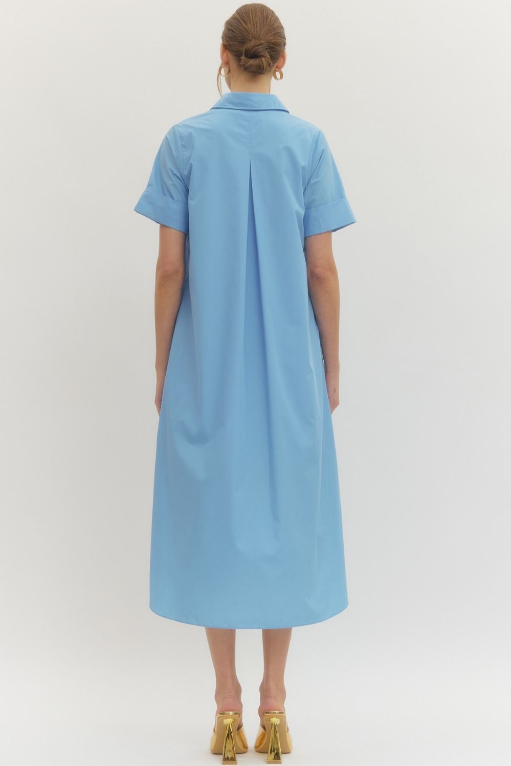 Blue Embellished Button Midi Dress