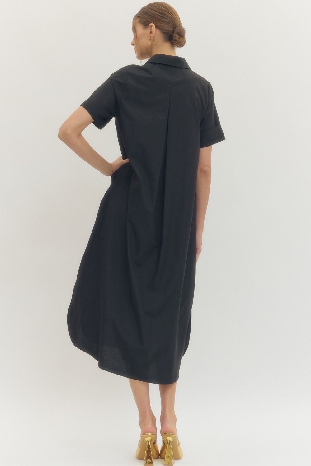Black Embellished Button Midi Dress