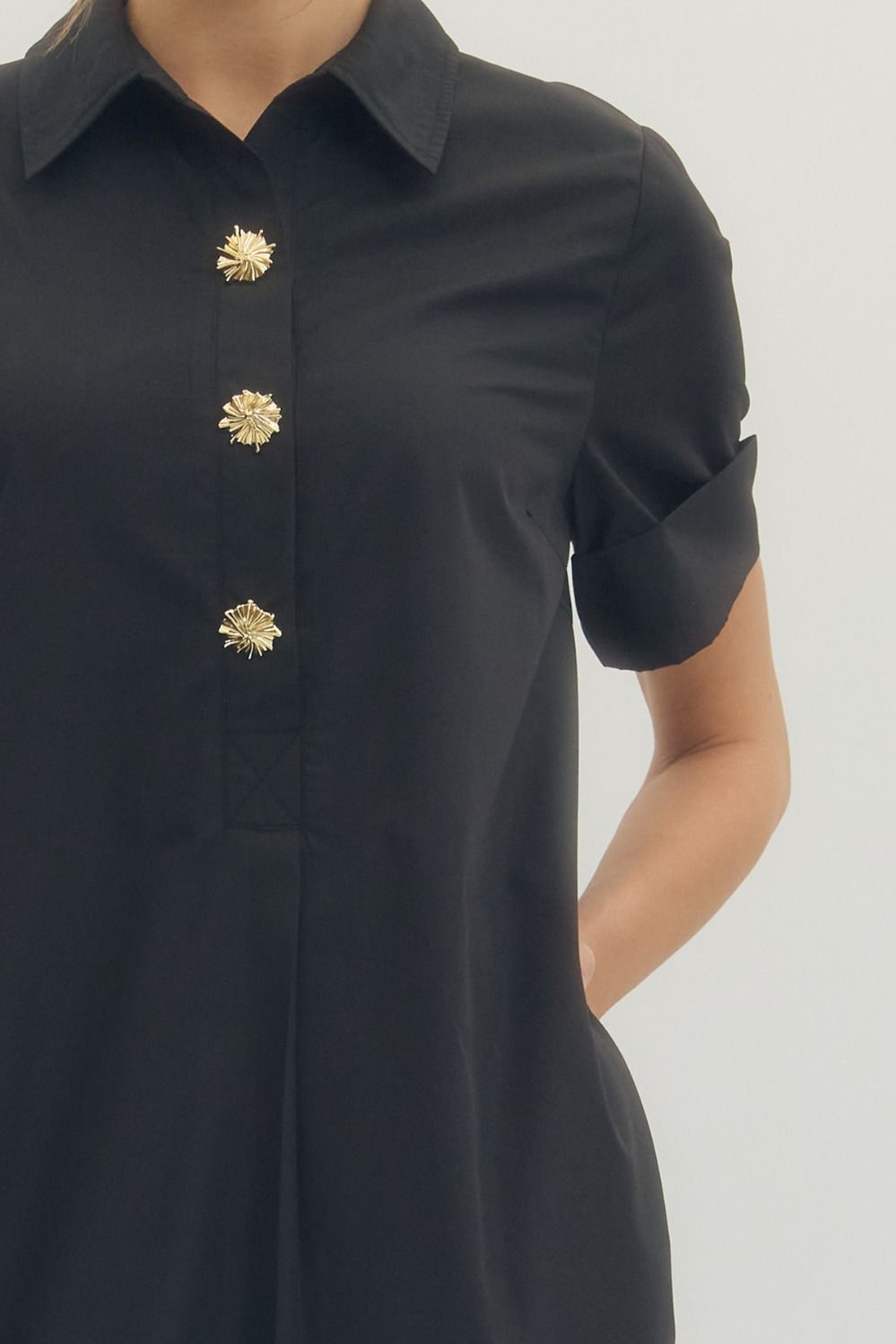Black Embellished Button Midi Dress