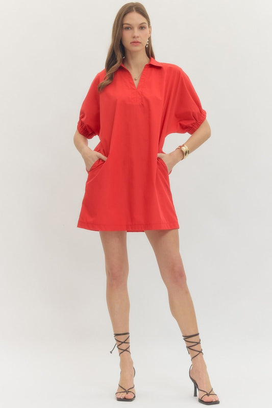 Red V Neck Dress