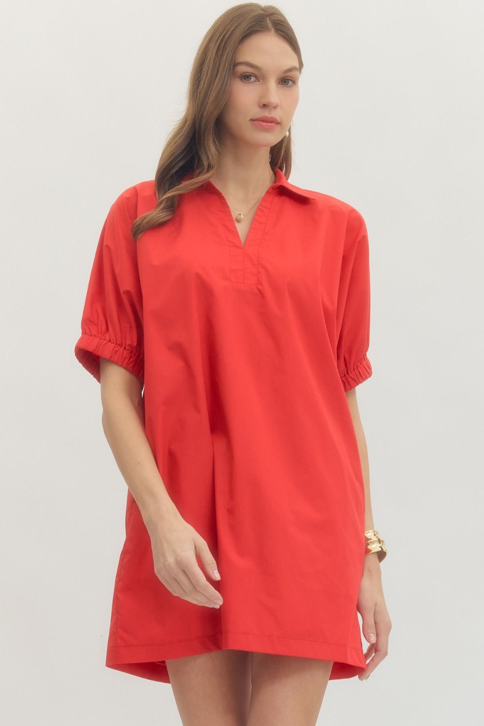 Red V Neck Dress