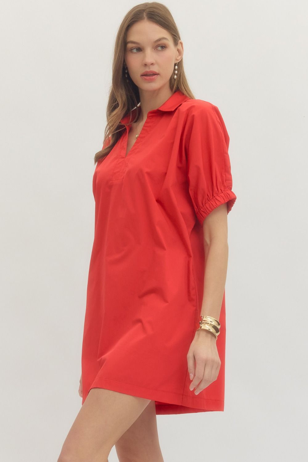 Red V Neck Dress