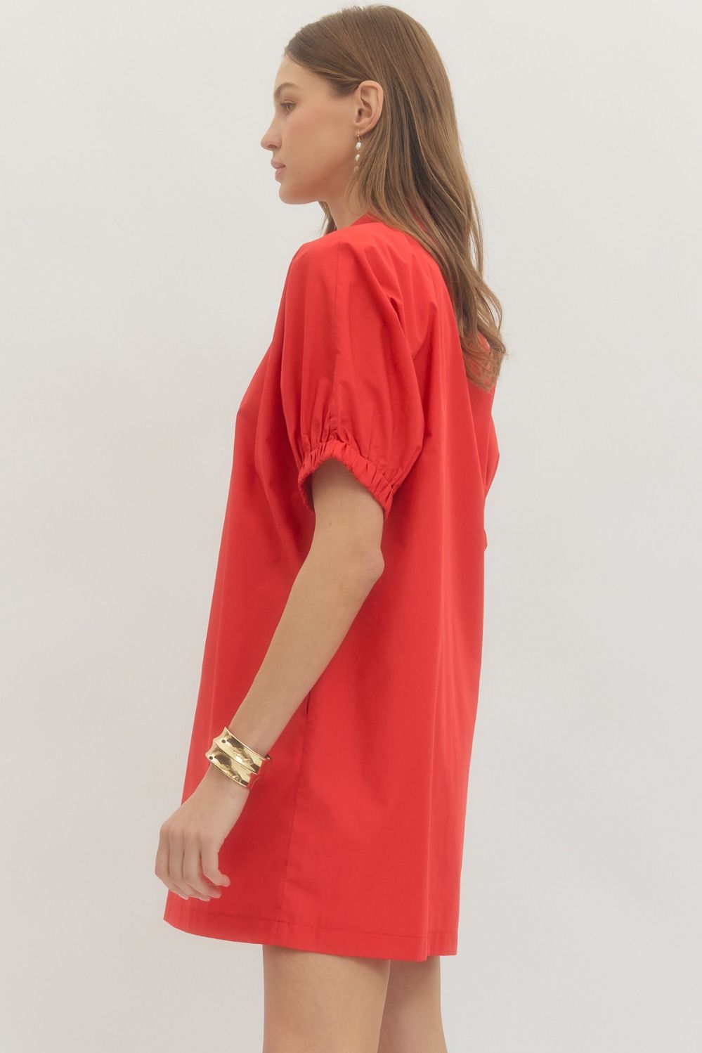 Red V Neck Dress