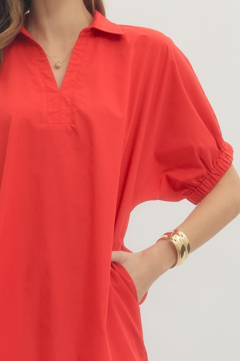 Red V Neck Dress