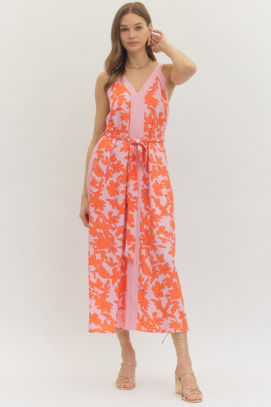Pink + Orange Floral Midi Dress