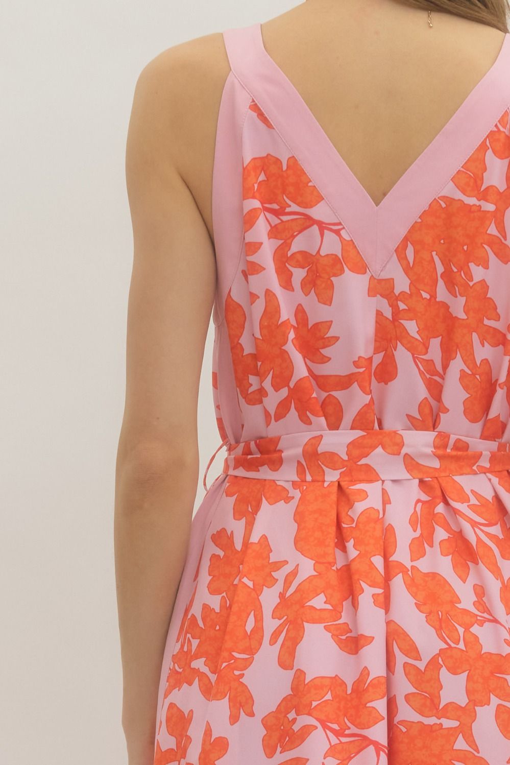 Pink + Orange Floral Midi Dress