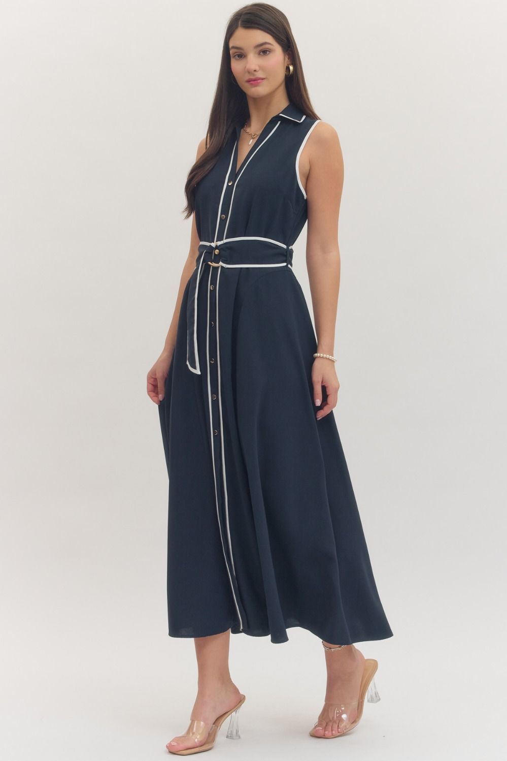 Navy Belted Dress