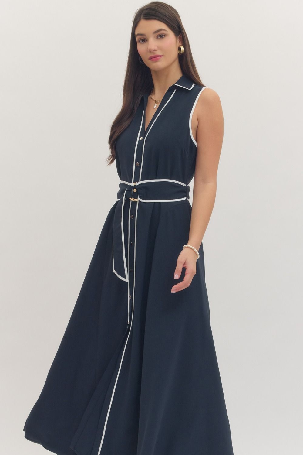 Navy Belted Dress