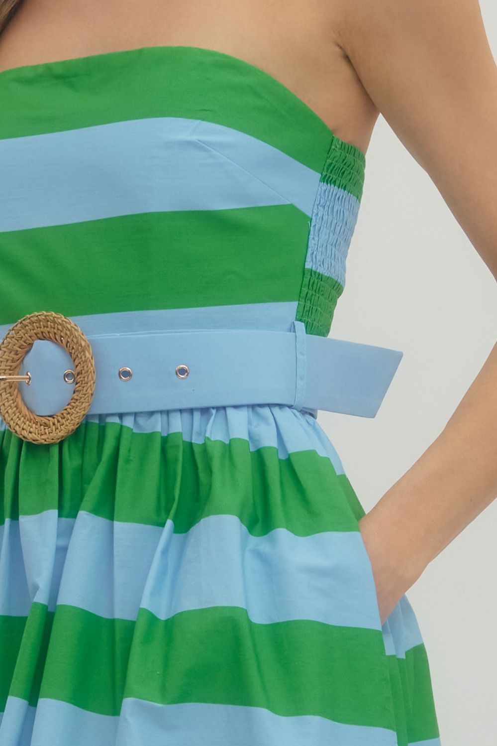 Strapless Striped Midi Dress - Green