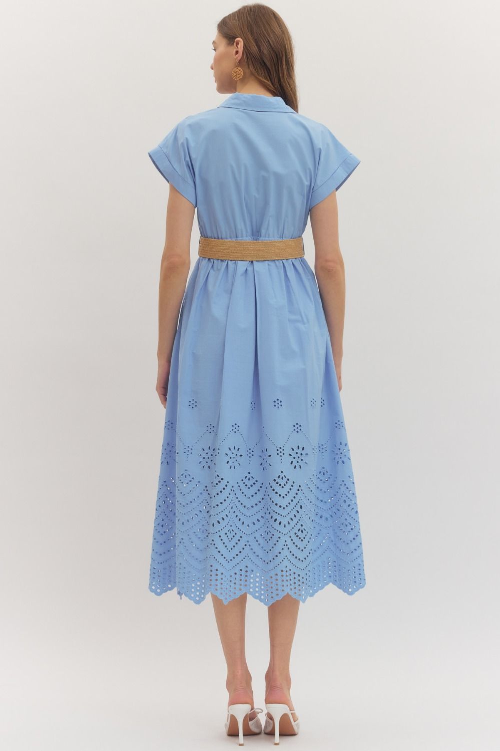 Blue Scalloped Belted Dress