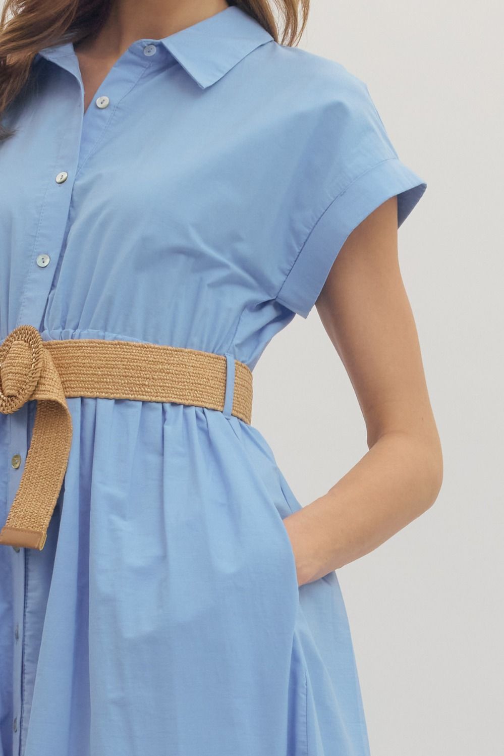 Blue Scalloped Belted Dress