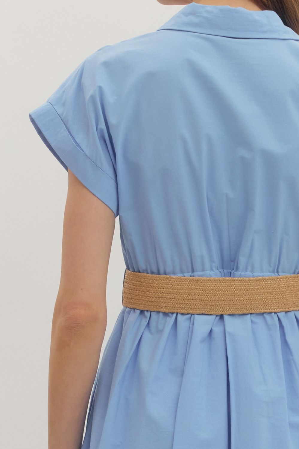 Blue Scalloped Belted Dress