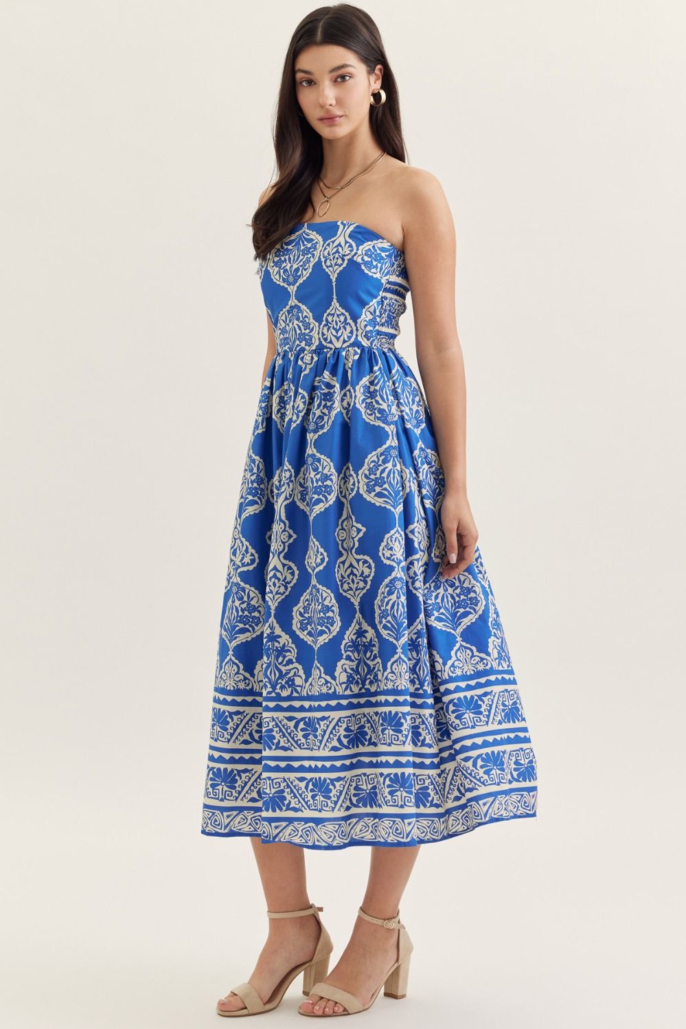 Royal Blue Strapless Midi Dress
