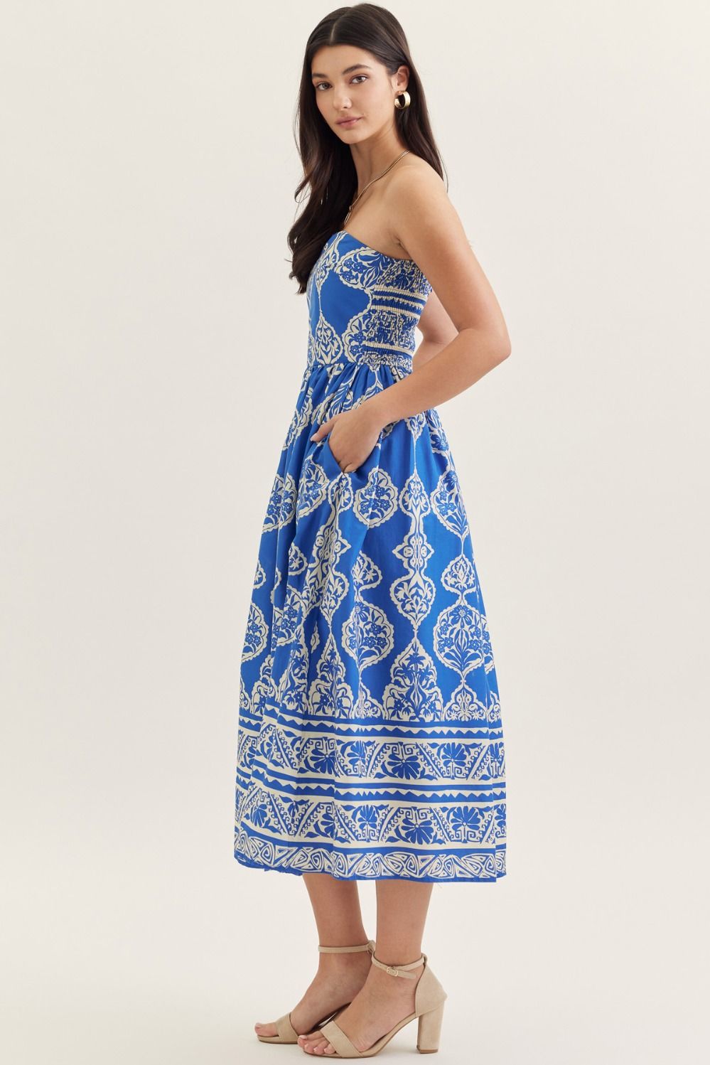 Royal Blue Strapless Midi Dress