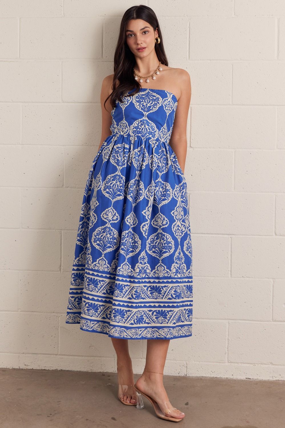 Royal Blue Strapless Midi Dress