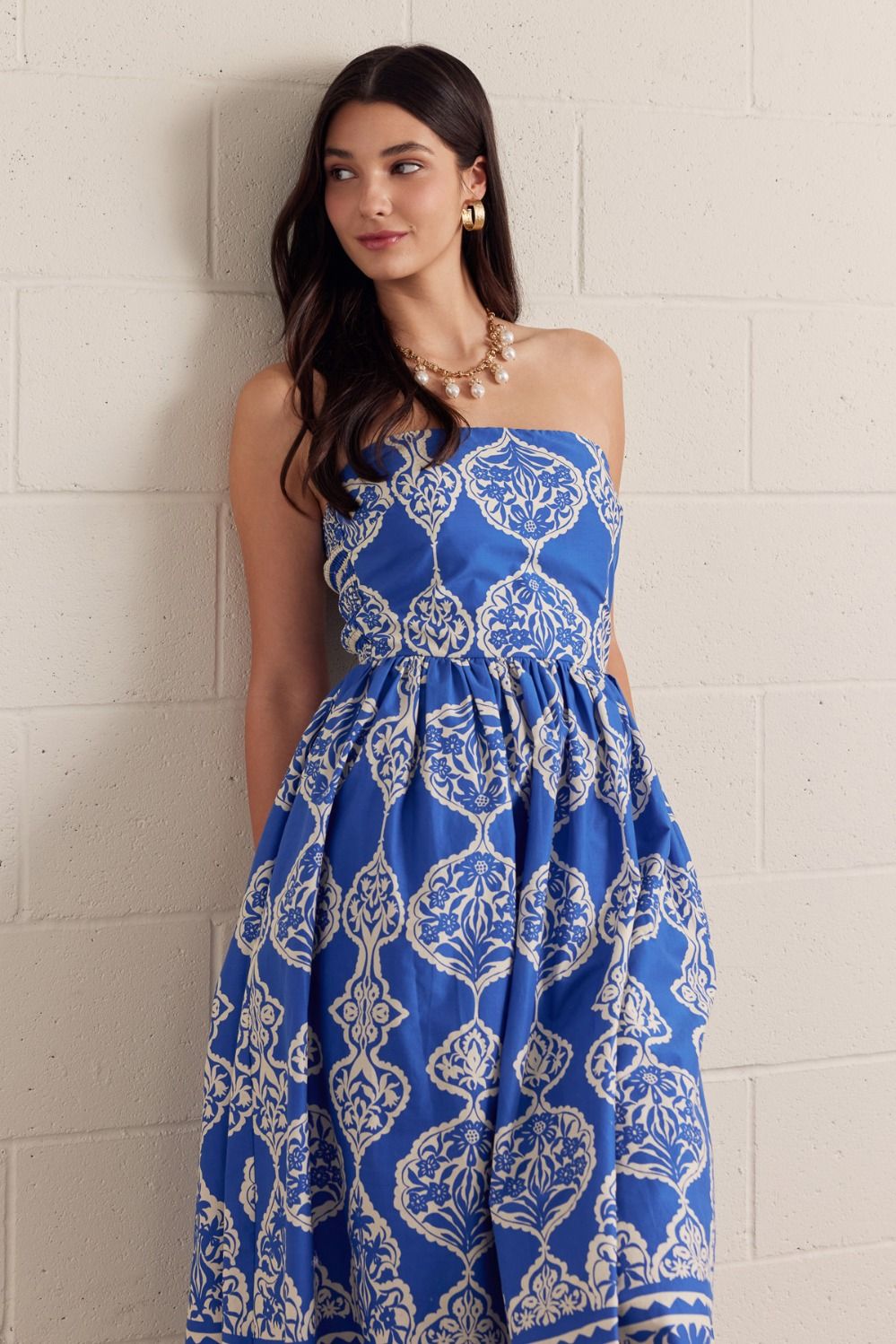 Royal Blue Strapless Midi Dress