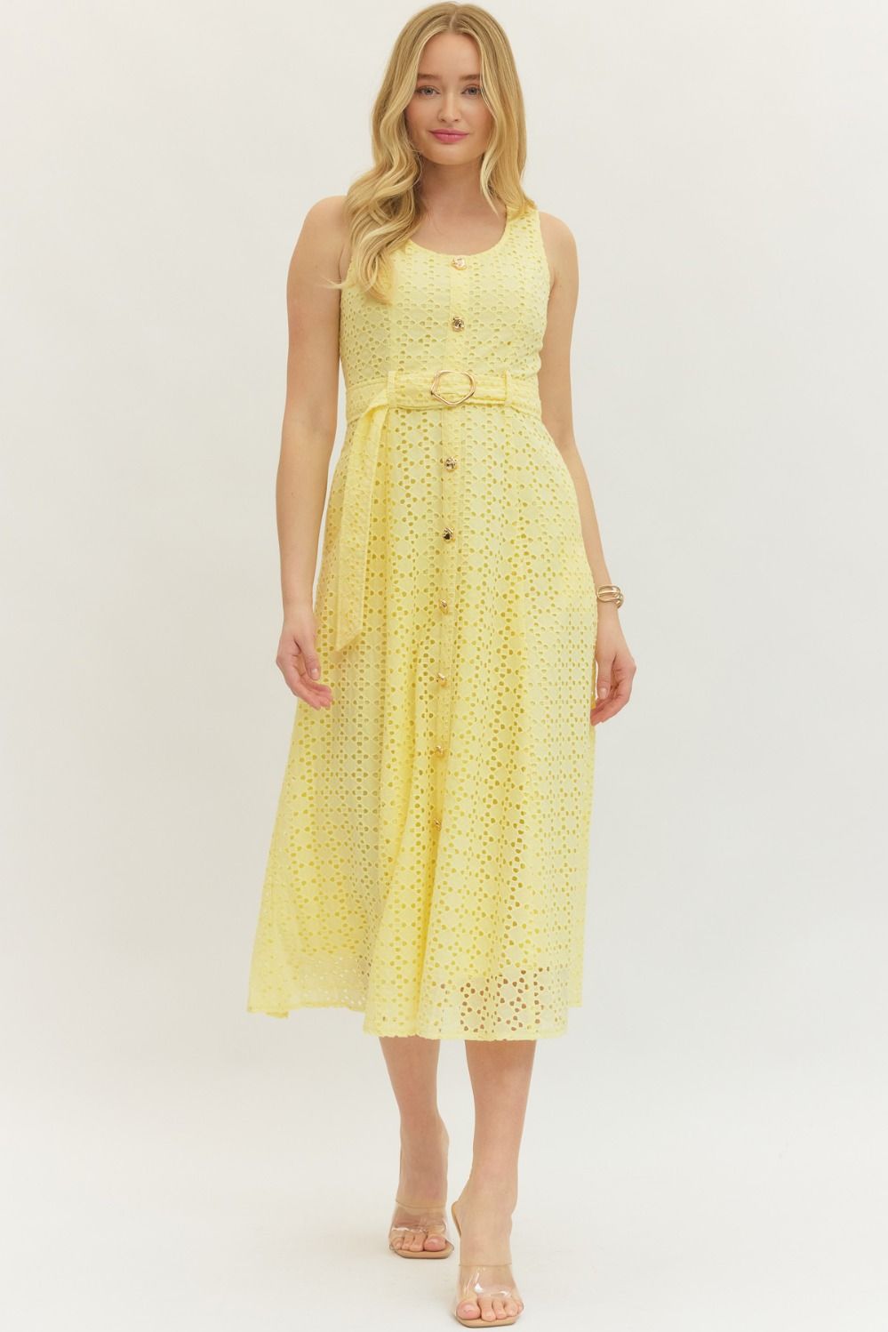 Lemon Belted Midi Dress