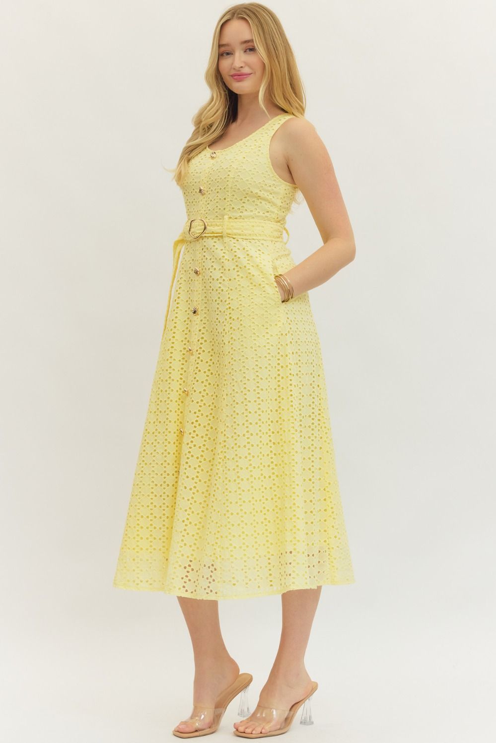 Lemon Belted Midi Dress