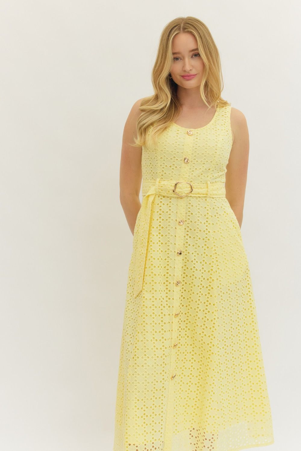 Lemon Belted Midi Dress