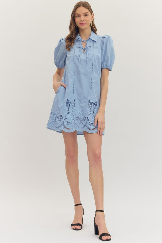 Chambray Puff Sleeve Mini Dress