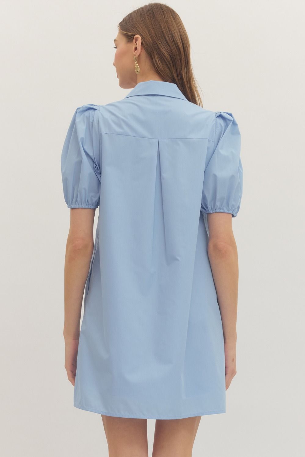 Chambray Puff Sleeve Mini Dress