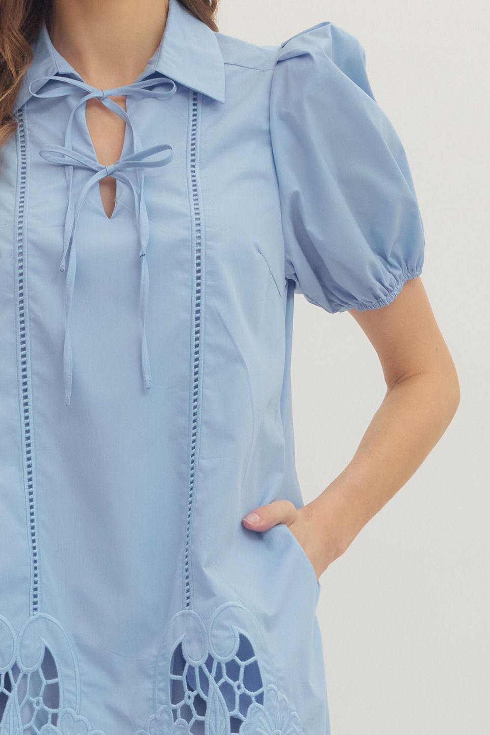 Chambray Puff Sleeve Mini Dress
