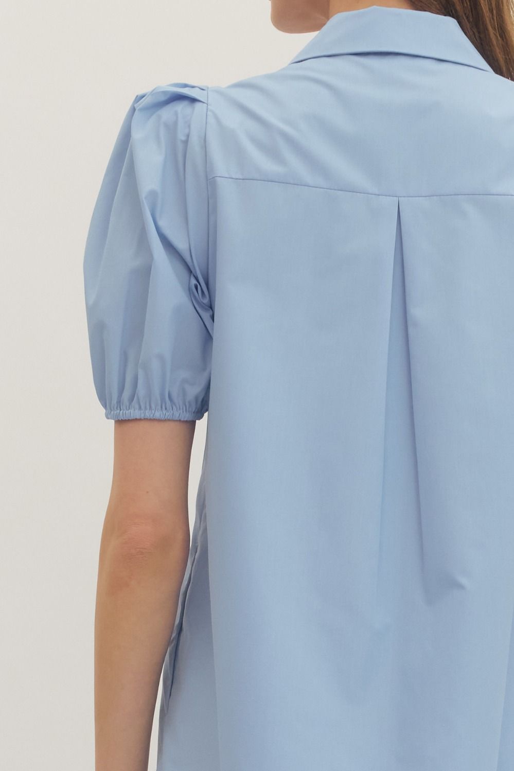 Chambray Puff Sleeve Mini Dress