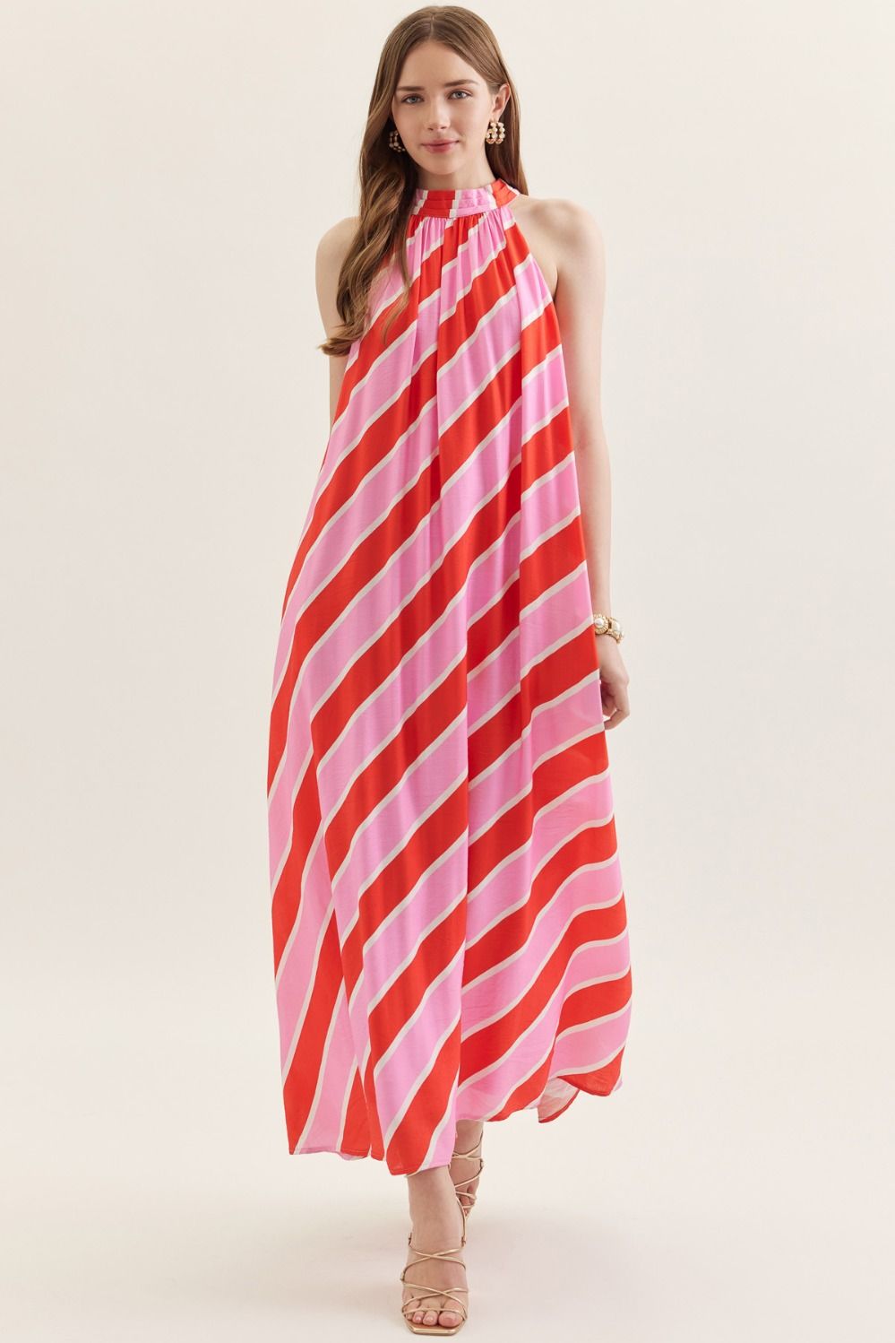 Striped Halter Maxi Dress
