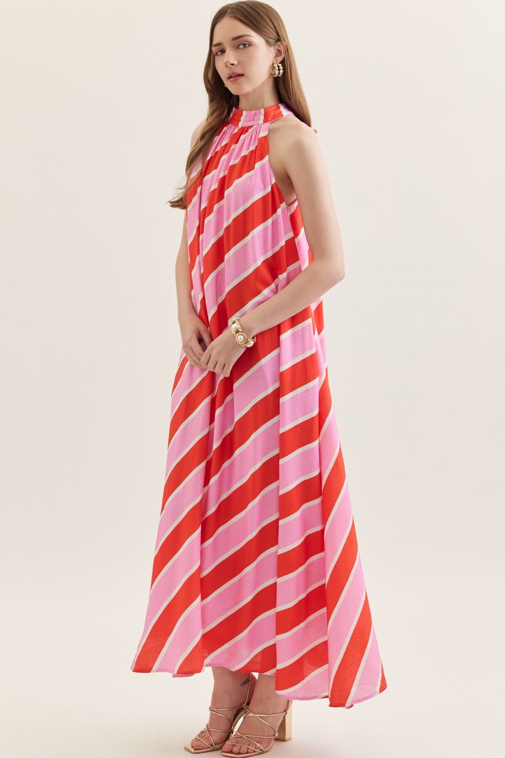 Striped Halter Maxi Dress
