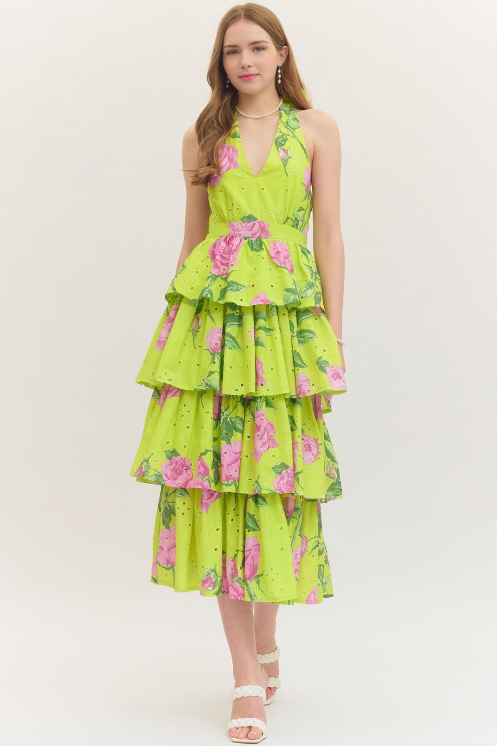 Chartreuse Riffle Midi Dress