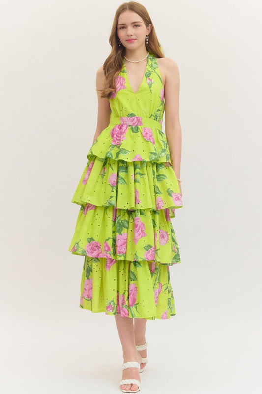 Chartreuse Riffle Midi Dress