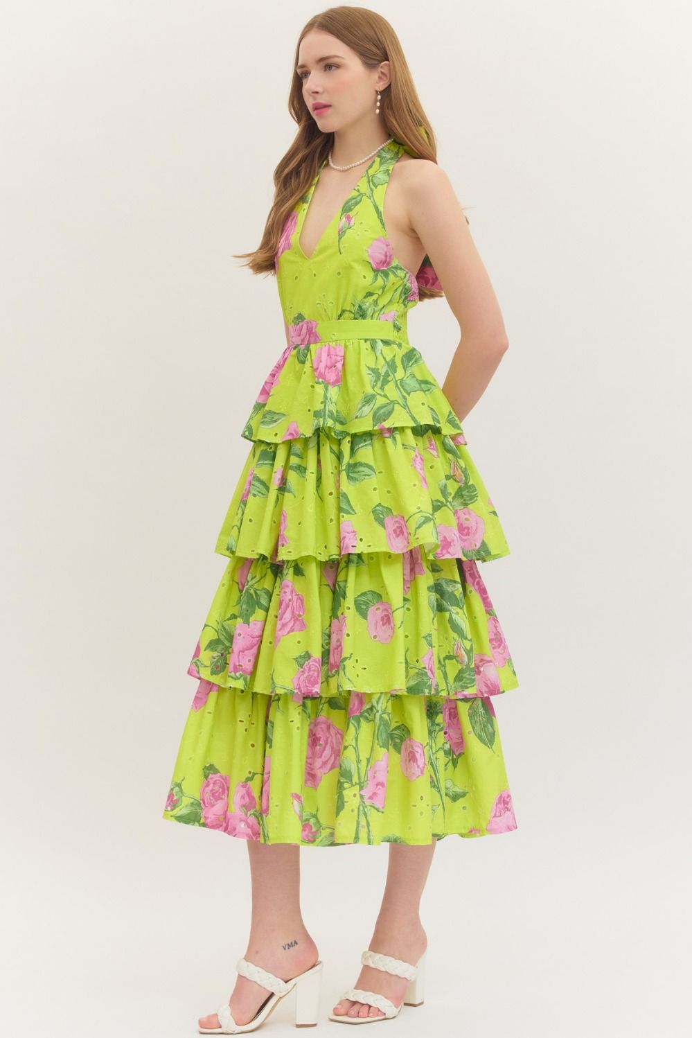 Chartreuse Riffle Midi Dress