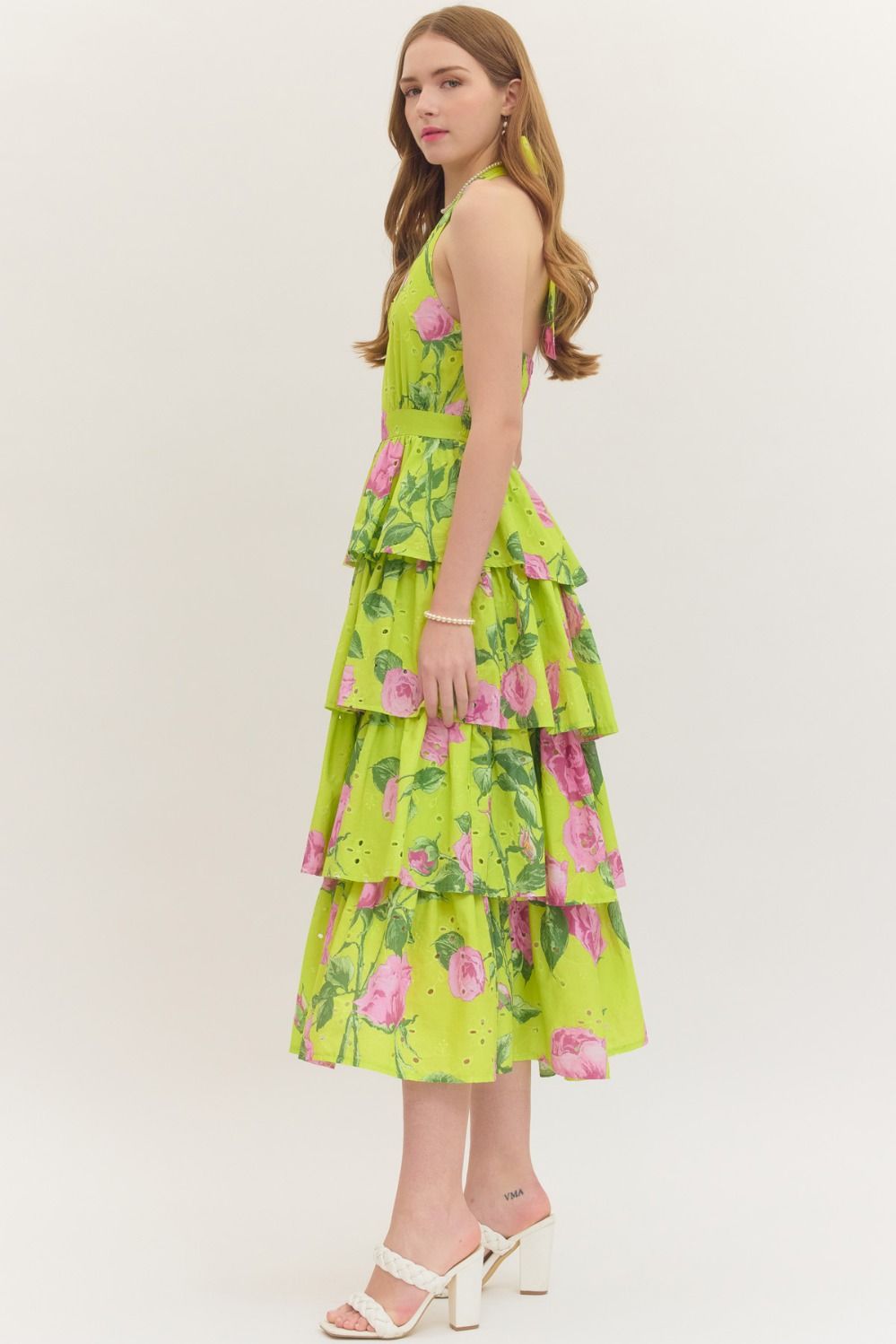 Chartreuse Riffle Midi Dress