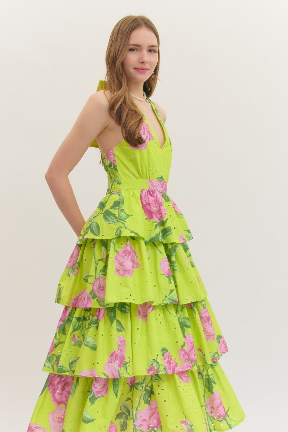 Chartreuse Riffle Midi Dress