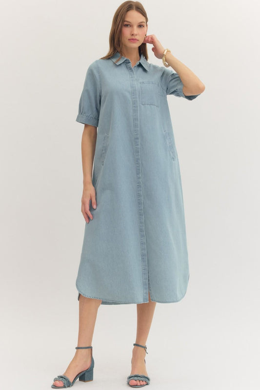 Button Down Denim Midi Dress