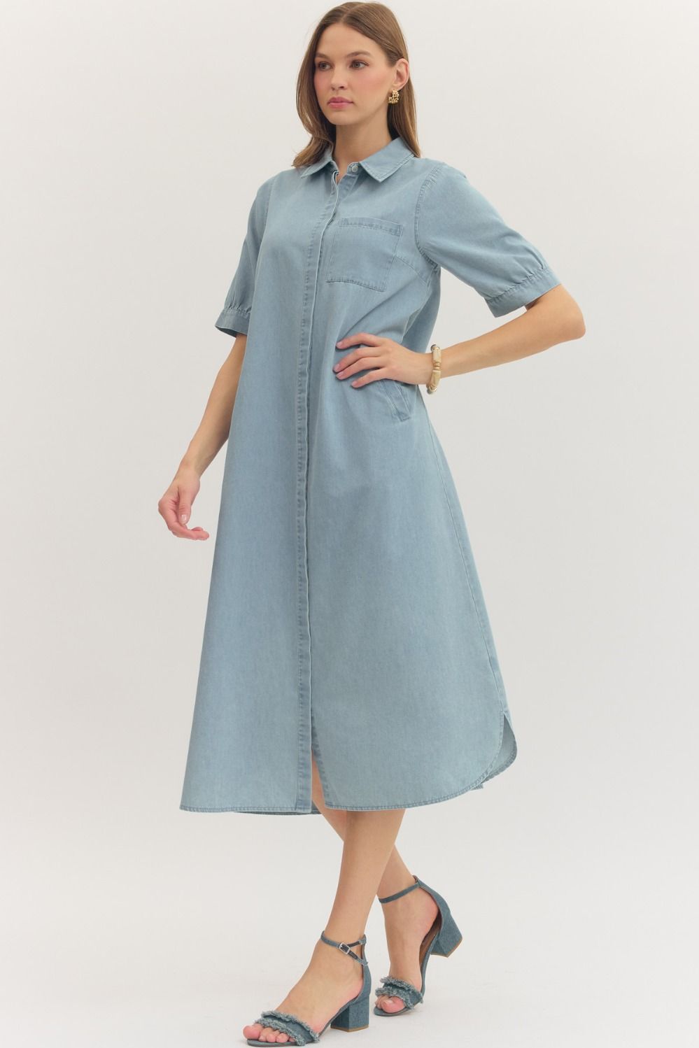Button Down Denim Midi Dress
