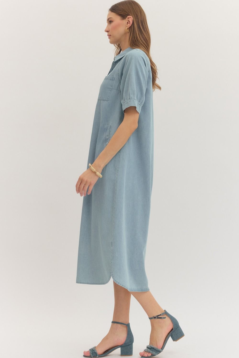 Button Down Denim Midi Dress