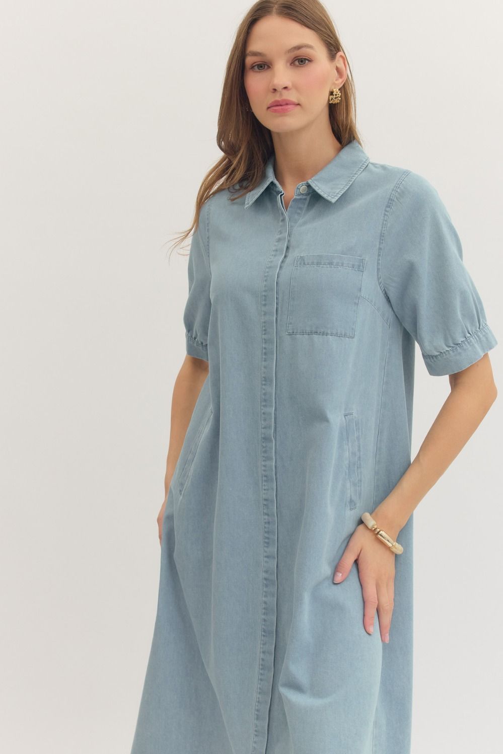 Button Down Denim Midi Dress