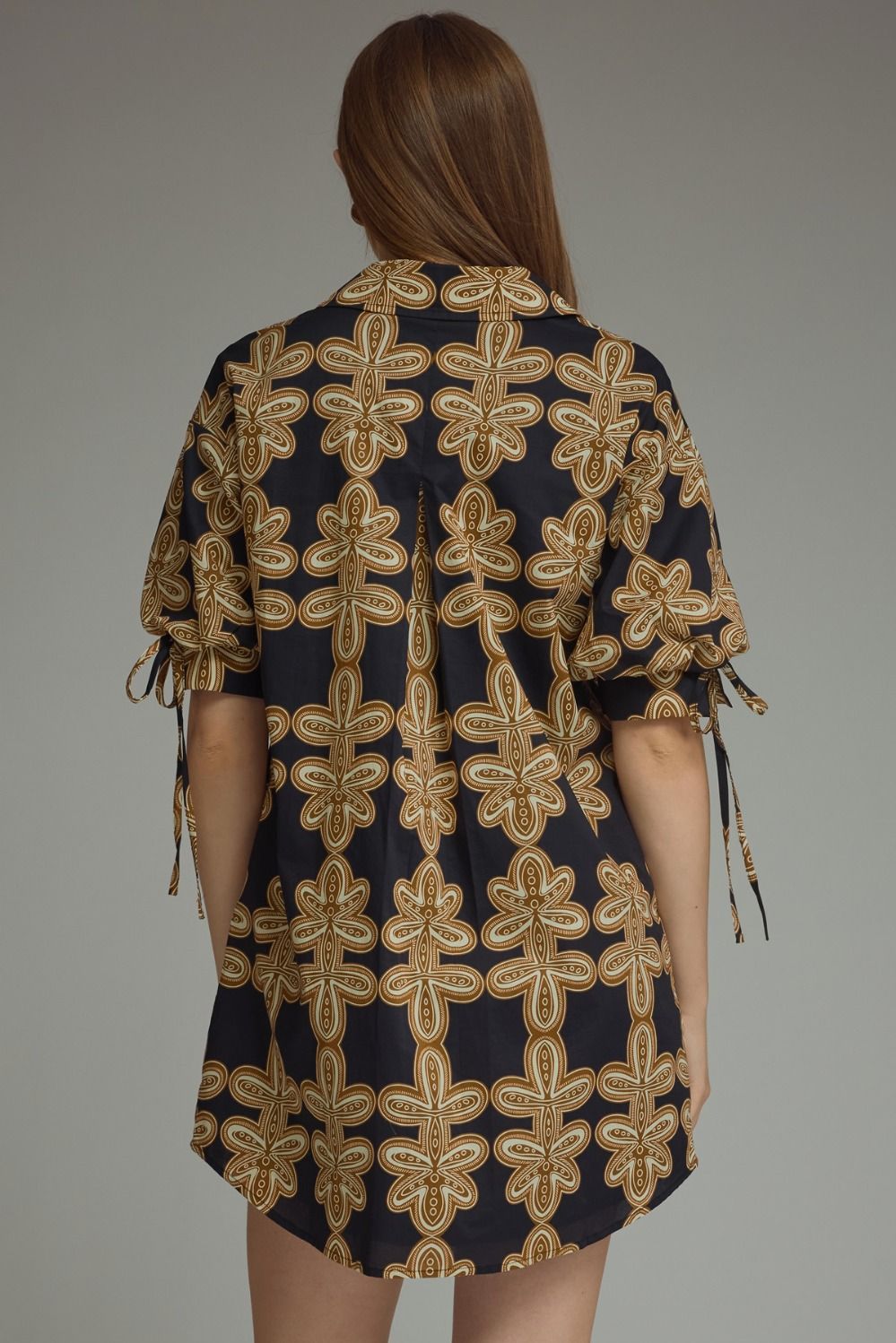 Black Printed Tie Sleeve Mini Dress