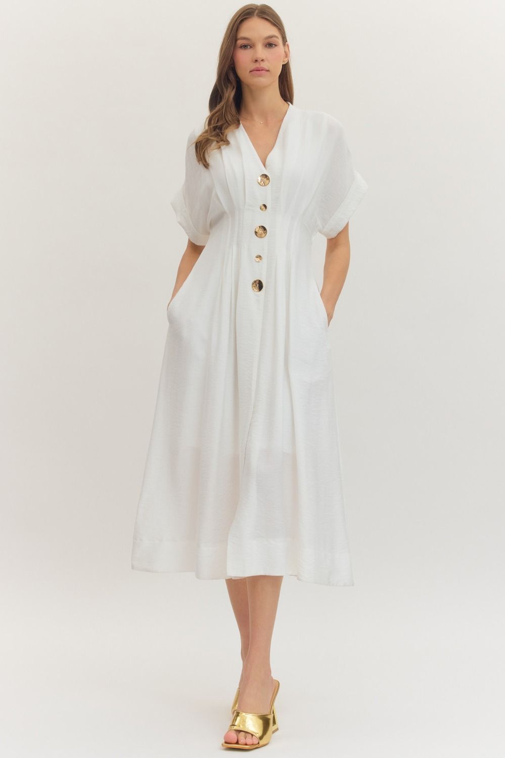 Pintuck Off White Dress
