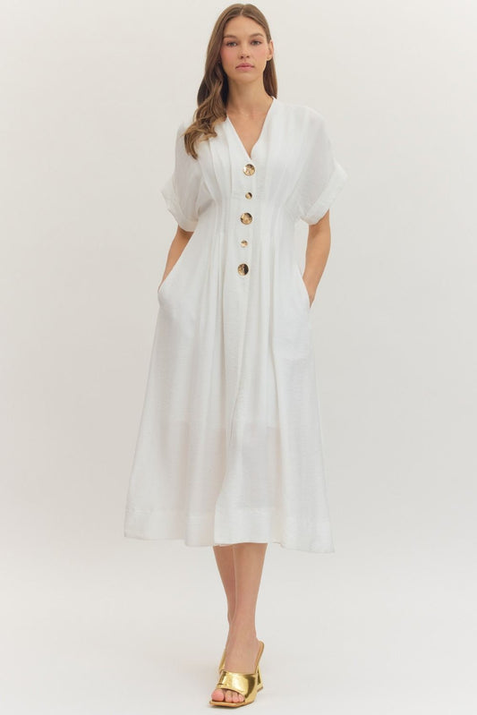 Pintuck Off White Dress