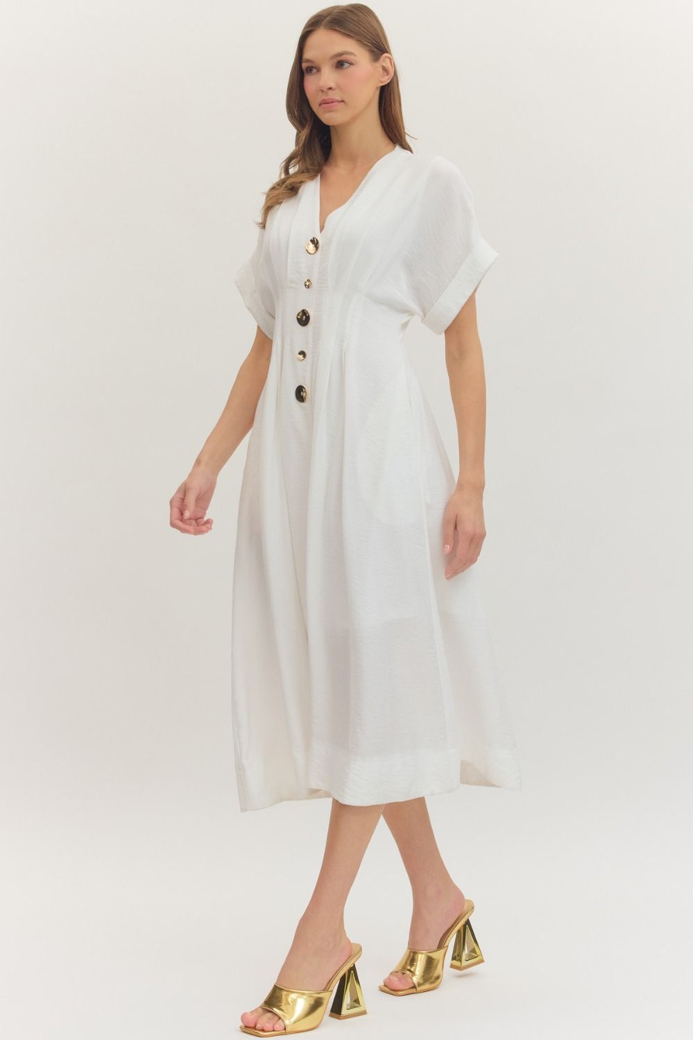 Pintuck Off White Dress