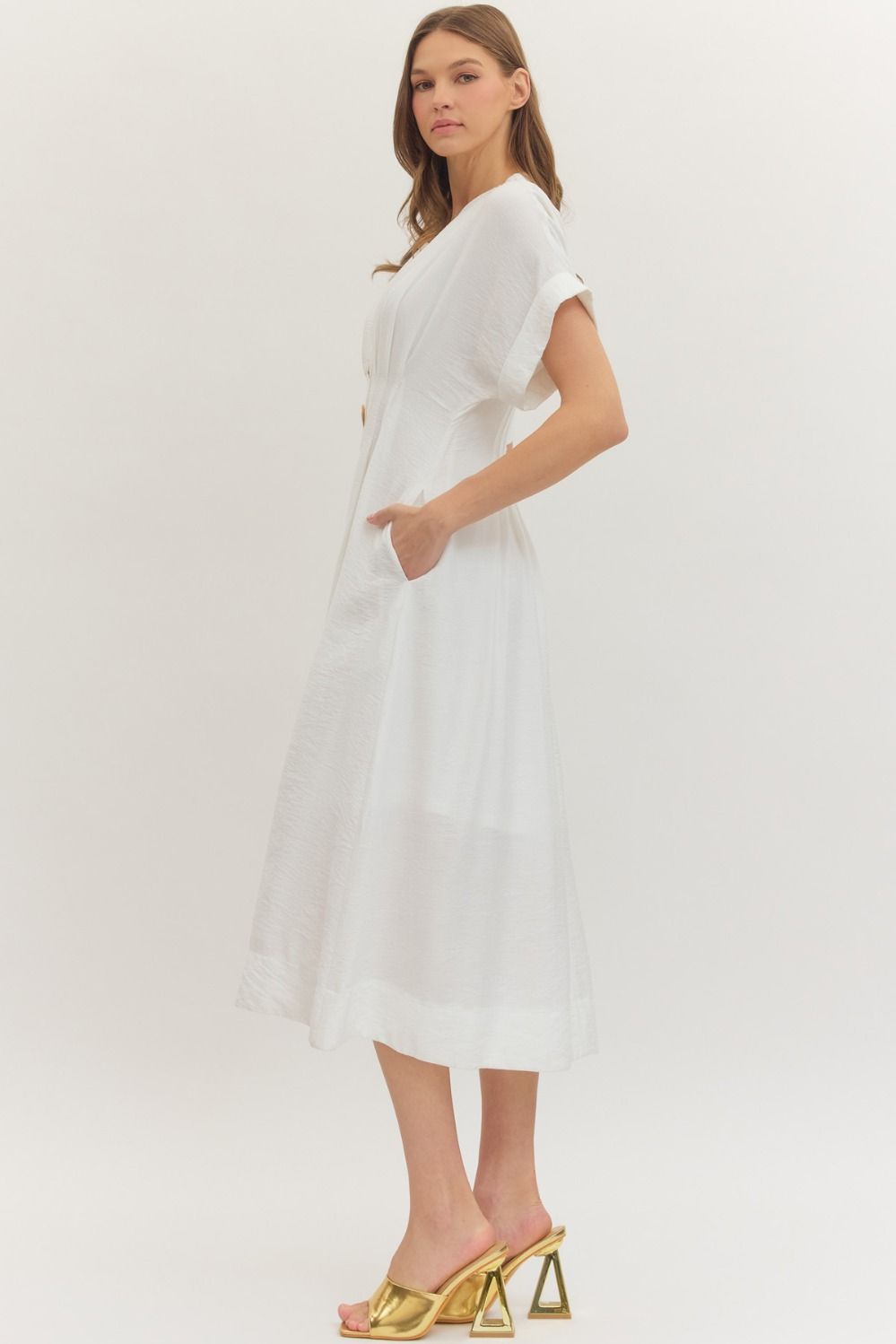 Pintuck Off White Dress