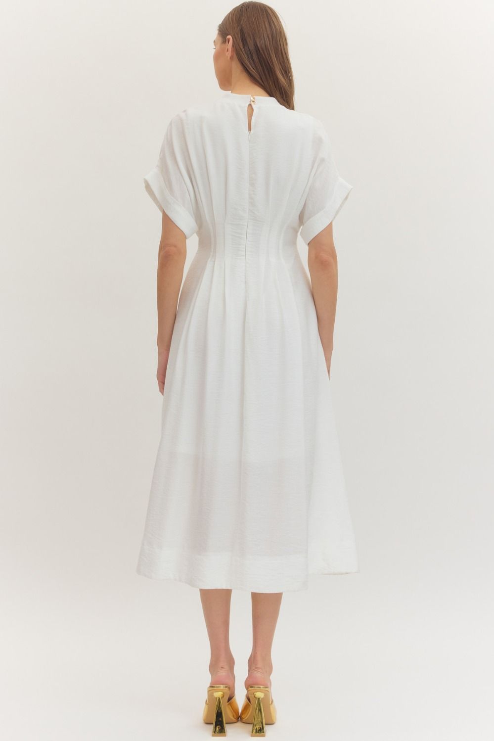 Pintuck Off White Dress