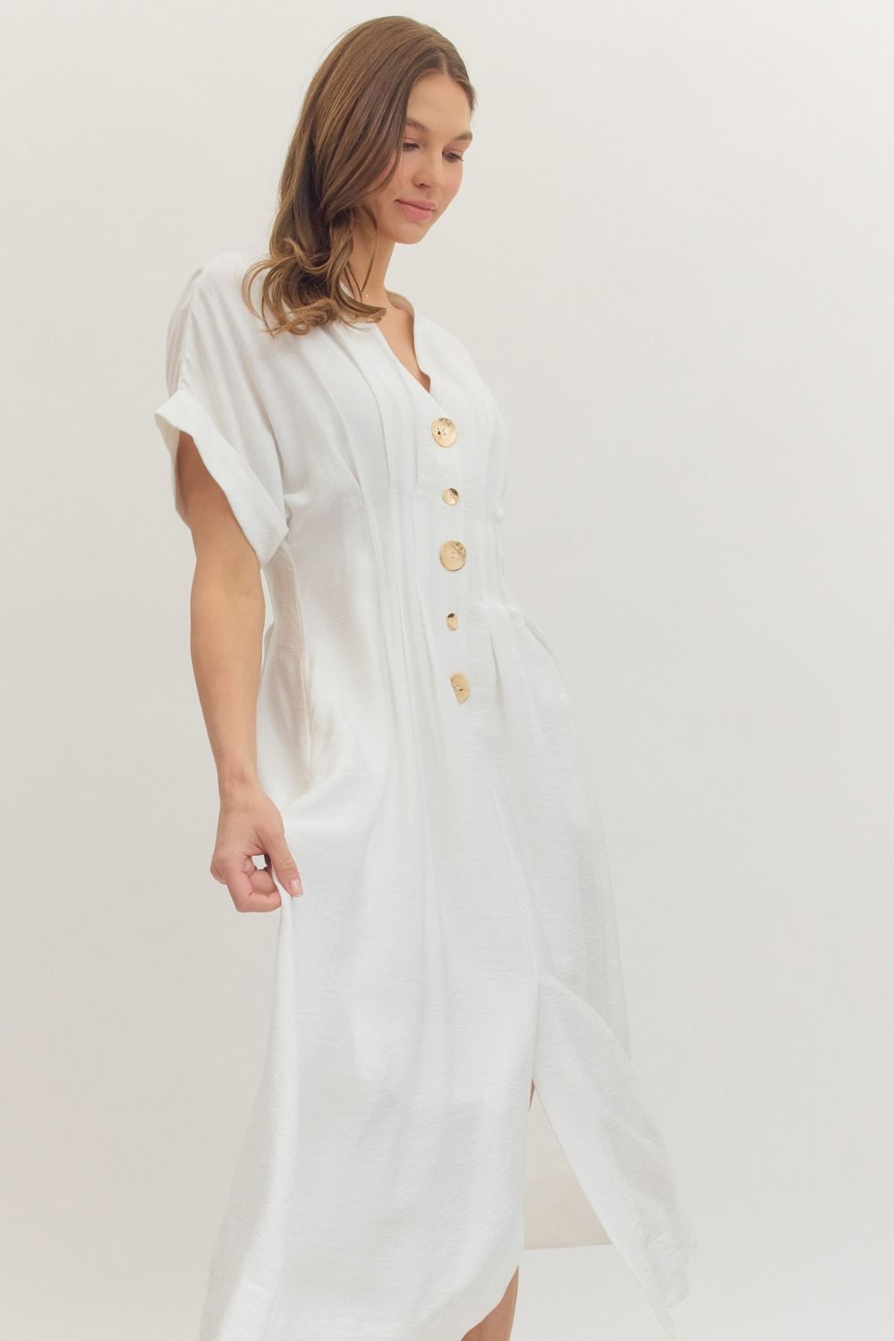 Pintuck Off White Dress