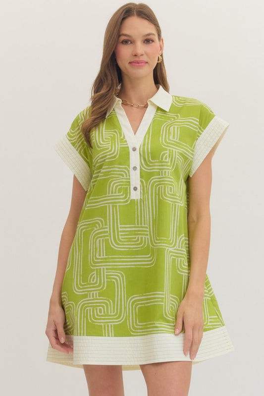 Geometric Cap Sleeve Mini Dress
