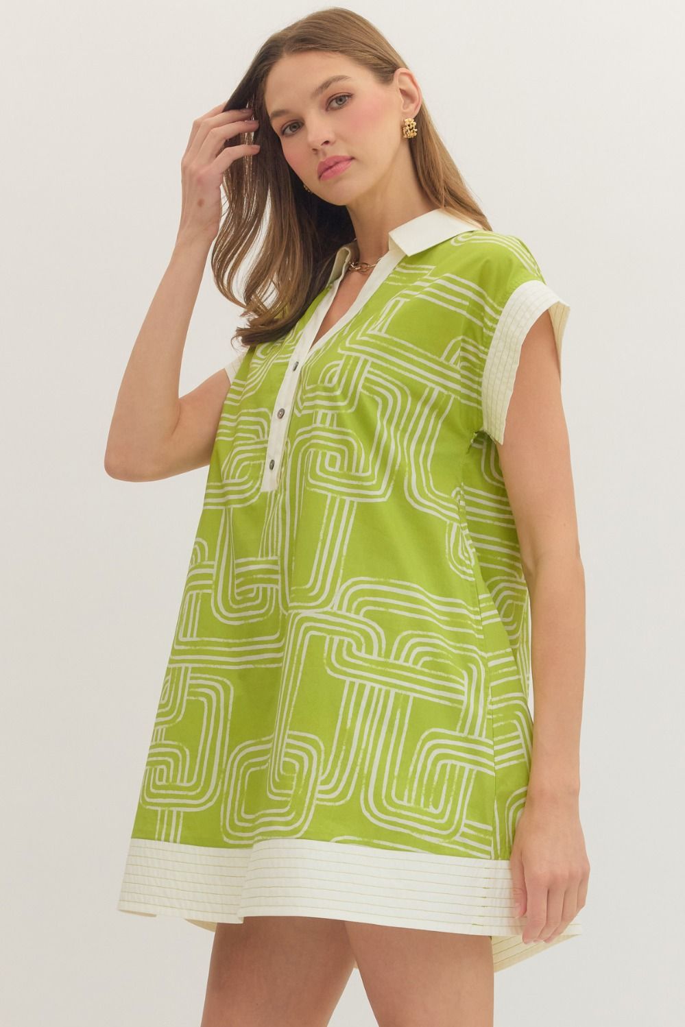 Geometric Cap Sleeve Mini Dress